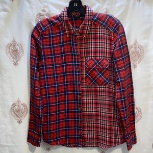 TOPSHOP Red and Black Mixed Plaid Button-Down long sleeve Shirt SZ 4